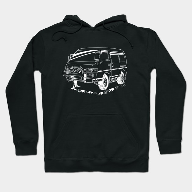 Jdm white print delica classic Hoodie by R.autoart